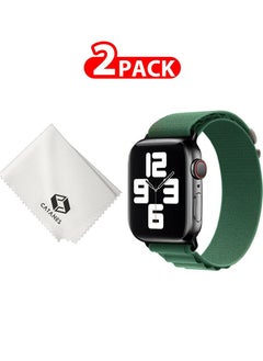 2 Packs Of Apple Watch Band and Microfiber Cloth Alpine Loop Band 38mm 40mm 41mm Women Men Adjustable with Metal G-Hook Strap for iWatch Series 7/SE/6/5/4/3/2/1 Dark Green