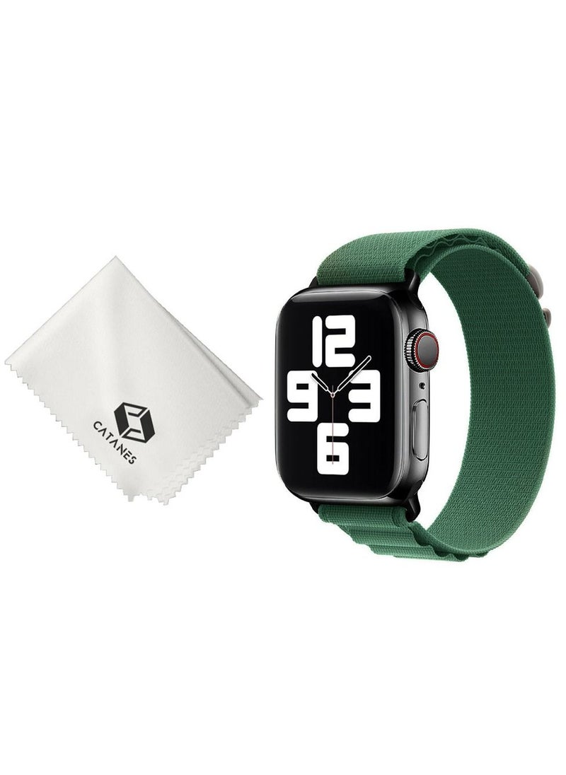 CATANES - 2 Packs Of Apple Watch Band and Microfiber Cloth Alpine Loop Band 38mm 40mm 41mm Women Men Adjustable with Metal G-Hook Strap for iWatch Series 7/SE/6/5/4/3/2/1 Dark Green - Image 1