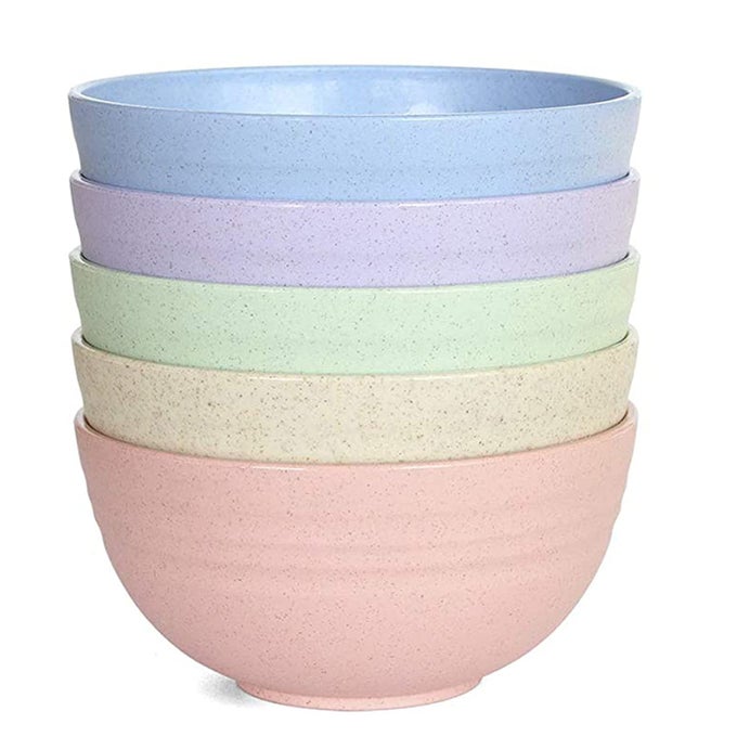 5PACK PLASTIC BOWLS UNBREAKABLE PASTA BOWLS FOODSAFE LIGHTWEIGHT REUSABLE TABLEWARE DINNERWARE FRUIT SNACK CONTAINER HEALTHY CAMPING BOWL FOR KIDS ADULT COLOR