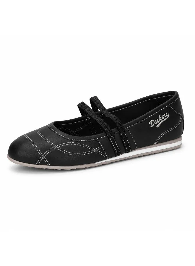 دوكرز باي جيرلي Women's Casual Flat Shoes, Comfortable Ballerina Shoes with Stylish Stitching – Black