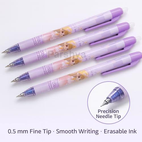 Parshya Princess Pink Dream Erasable Gel Pens Set of 12 | 0.5 mm Fine Tip Blue Ink | Heat Erase Technology | Cute Stationery for Kids Students School Exams - Image 3