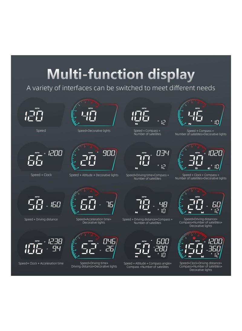 عداد سرعة رقمي HUD للسيارة عرض علوي عالمي شاشة كبيرة LCD MPH تنبيه الغوص المتعب إنذار زائد بوصلة لجميع المركبات - Image 4