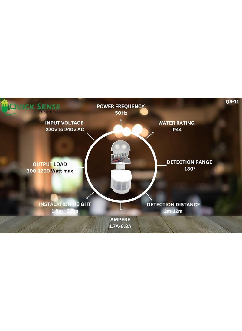 Quick Sense Quick Sense Qs11 180 WallMount LUX Time Sensitivity Adjustment Automatic 220V PIR Energy Saving Light and Motion Sensor Switch White  - Image 4