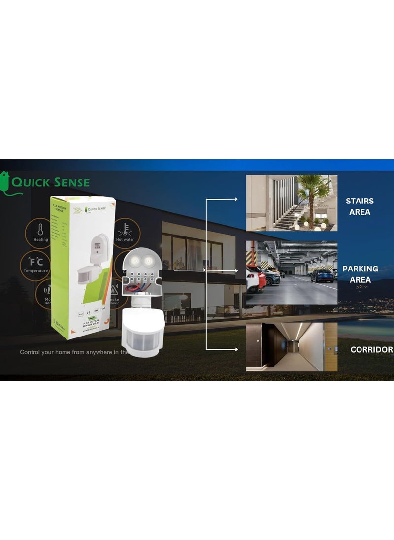 Quick Sense Quick Sense Qs11 180 WallMount LUX Time Sensitivity Adjustment Automatic 220V PIR Energy Saving Light and Motion Sensor Switch White  - Image 5