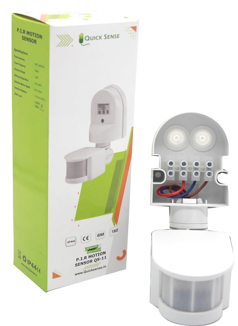 Quick Sense Quick Sense Qs11 180 WallMount LUX Time Sensitivity Adjustment Automatic 220V PIR Energy Saving Light and Motion Sensor Switch White  - Image 2