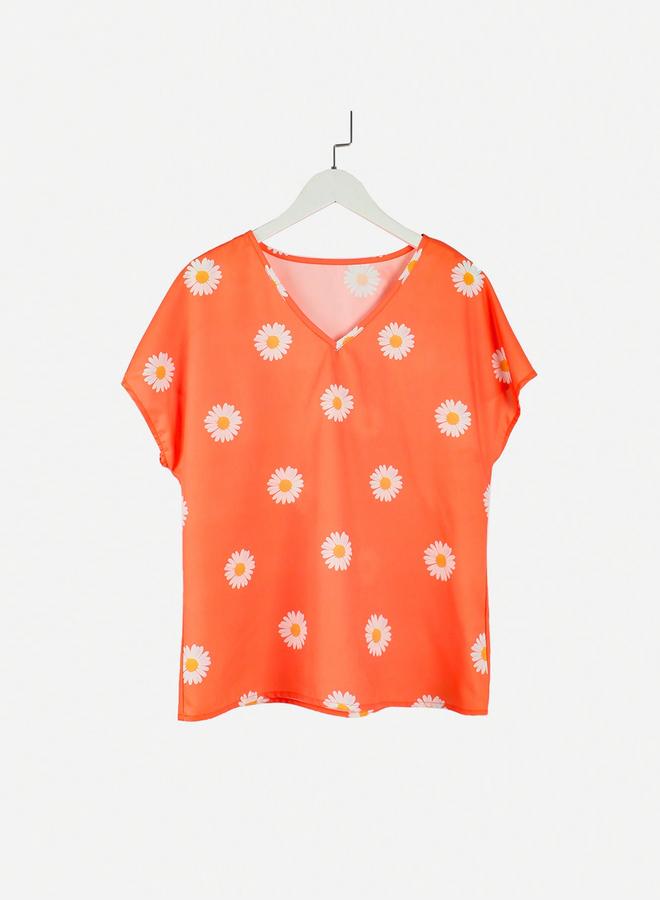 Take Two Floral Print V Neck Short Sleeve Top - Image 1