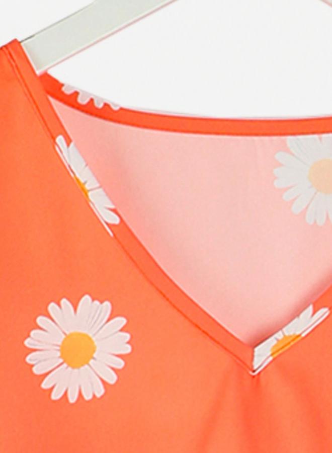 Take Two Floral Print V Neck Short Sleeve Top - Image 3