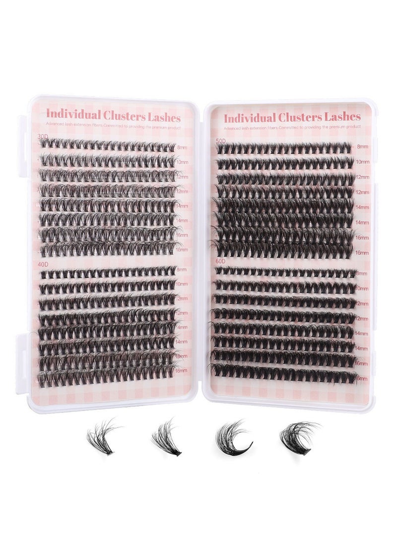 KIIUMI - 640 Pieces False Eyelashes,Cluster Eyelash Extensions D Curl Volume  False Eyelashes (30D+40D+50D+60D) - Image 1