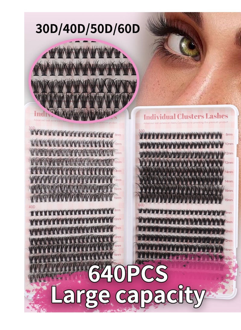 KIIUMI - 640 Pieces False Eyelashes,Cluster Eyelash Extensions D Curl Volume  False Eyelashes (30D+40D+50D+60D) - Image 1