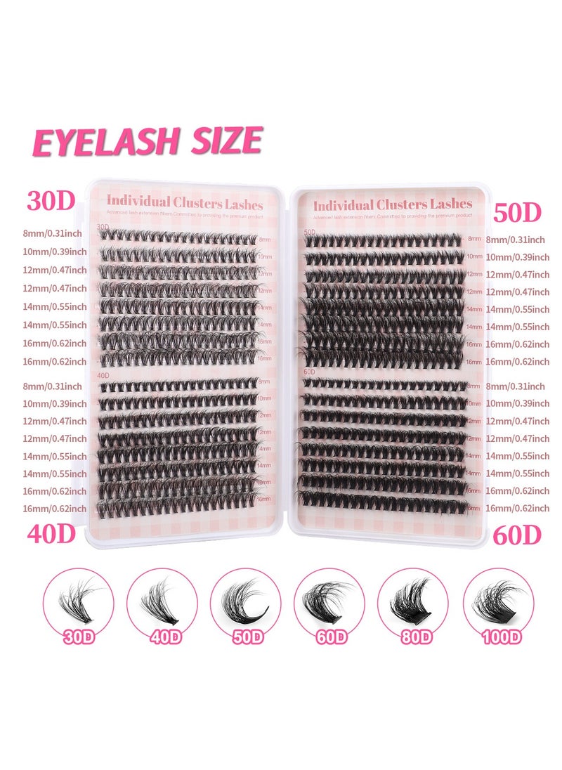 KIIUMI - 640 Pieces False Eyelashes,Cluster Eyelash Extensions D Curl Volume  False Eyelashes (30D+40D+50D+60D) - Image 1