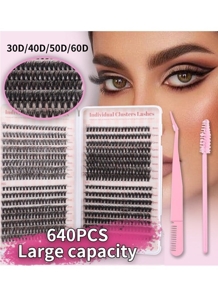CMAYOME 640PCS Cluster Lash Extensions, DIY Individual Eyelash Clusters, 30D+40D+50D+60D Mix, Must be used with adhesive; tweezers and an eyelash brush are included.Natural Look Reusable False Lashes，Perfect for beginners， easy to apply at home - Image 2
