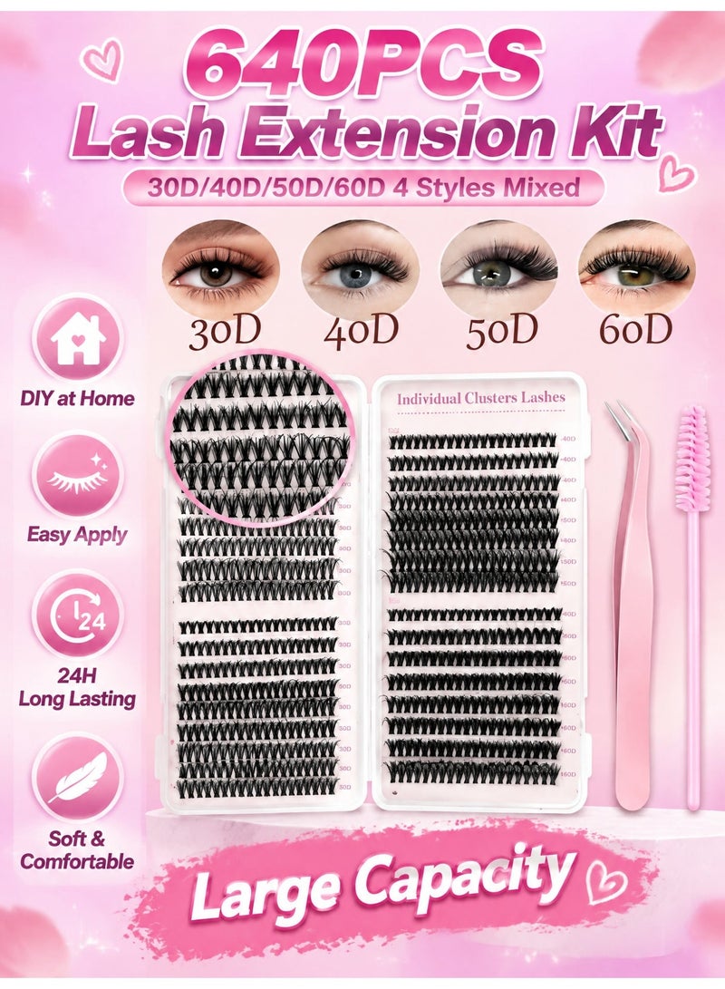 CMAYOME 640PCS Cluster Lash Extensions, DIY Individual Eyelash Clusters, 30D+40D+50D+60D Mix, Must be used with adhesive; tweezers and an eyelash brush are included.Natural Look Reusable False Lashes，Perfect for beginners， easy to apply at home - Image 1