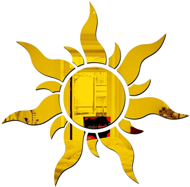 Bikri Kendra Bikri Kendra Sun Golden Model4 Mirror Stickers for Wall Acrylic Mirror Wall Decor Sticker Acrylic Stickers Self Adhesive Sticker Wall Stickers for Hall Room Bedroom 