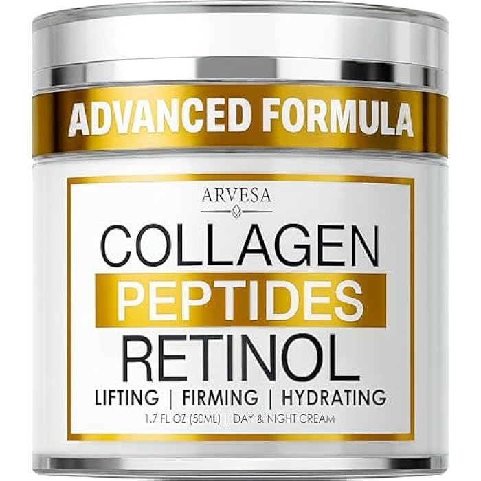 Arvesa Retinol Cream for Face with Collagen Peptides - Anti Aging Wrinkle Cream for Women and Men - Day-Night Facial Moisturizer with Hyaluronic Acid - Tightening and Skin Firming - Neck & Décolleté - Image 1