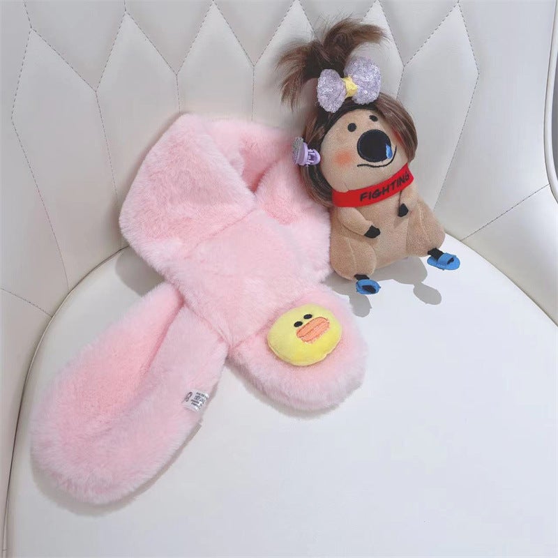 Children'S Scarf Fashion Men'S And Women'S Solid Color Plush Imitation Rabbit Fur Warm Scarf Baby Cartoon Scarf - Image 1