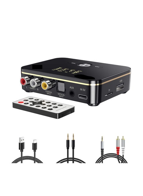 Audio Receiver Transmitter 2 in 1, Bluetooth 5.0, with Remote, Hi-Fi Adapter 3.5mm＆RCA, COAXIAL, Optical, NFC, Aptx-LL for Home and Car Stereo, AV or Amplifier