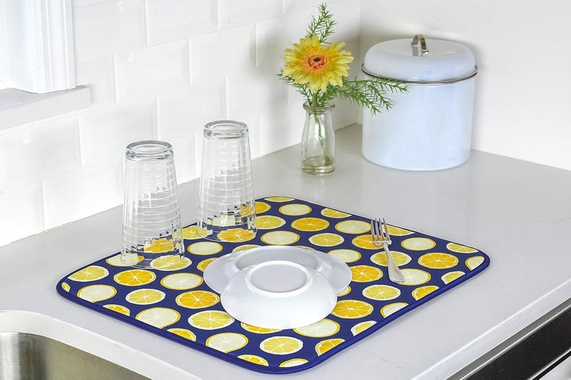S&T INC. Dish Drying Mat for Kitchen, Absorbent, Reversible Microfiber Dish Mat, 16 Inch x 18 Inch, Lemons - Image 3