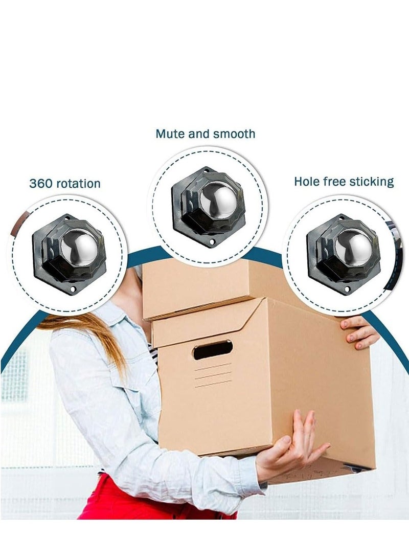 Self Adhesive Universal Wheels, 8Pack Stainless Steel Mini Caster Wheels Swivel Wheels, 360 Degree Rotation Sticky Pulley for Bins Bottom Storage Box Furniture Trash Can, 20lbs Load Capacity - Image 2