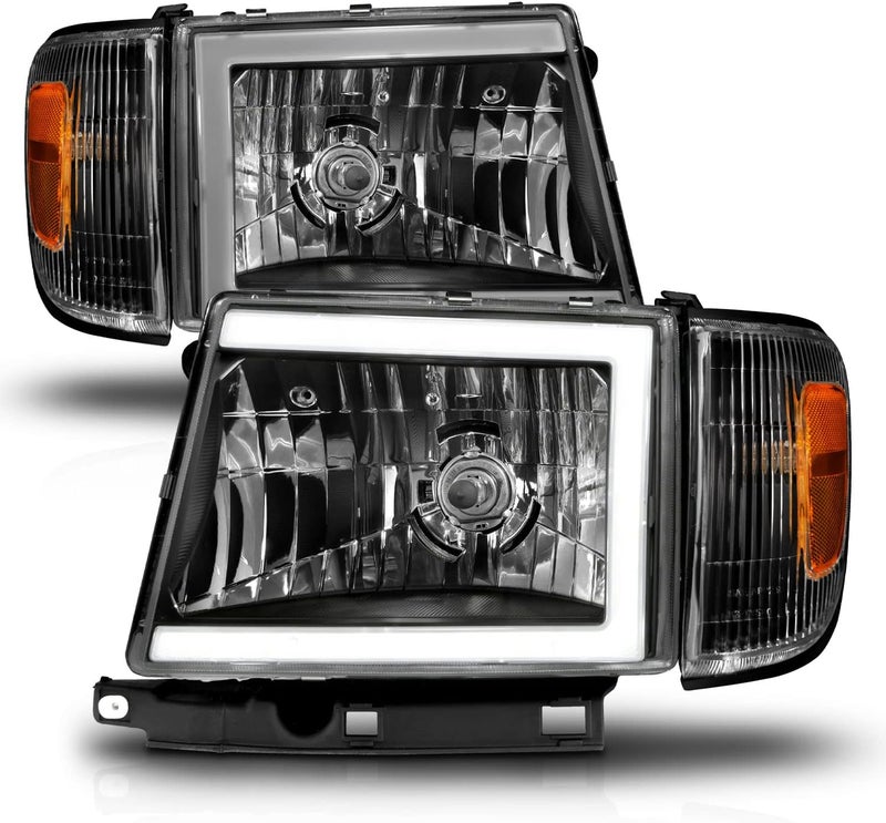 AmeriLite LED Tube Black Replacement Headlights and Corner Light Set for 1997-2000 Toyota Tacoma 2WD - Image 2
