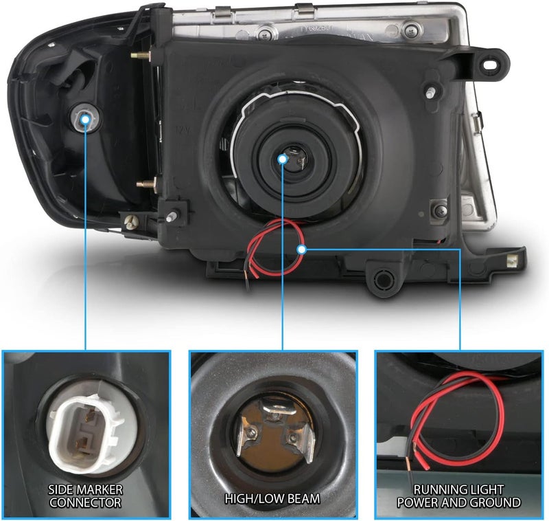 AmeriLite LED Tube Black Replacement Headlights and Corner Light Set for 1997-2000 Toyota Tacoma 2WD - Image 5
