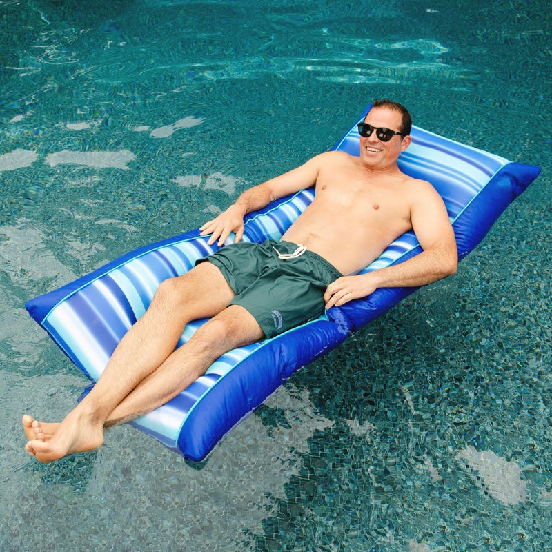 Big Joe Kona No Inflation Needed Pool Lounger with Headrest, Blurred Blue Double Sided Mesh, 5.5ft Big - Image 3