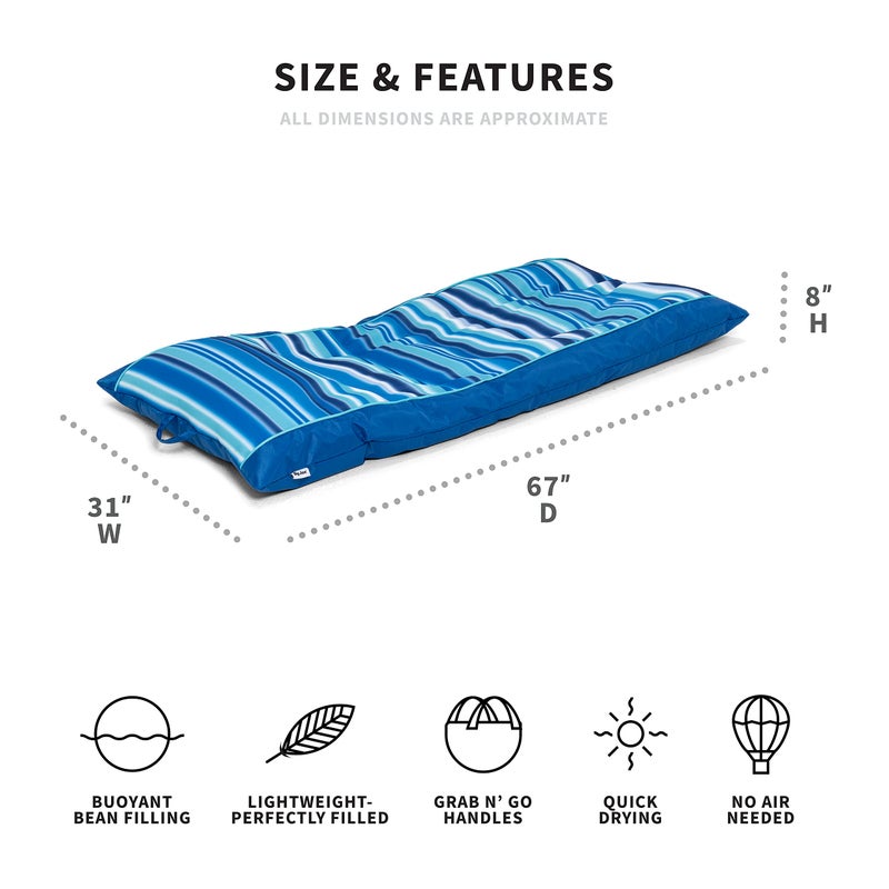 Big Joe Kona No Inflation Needed Pool Lounger with Headrest, Blurred Blue Double Sided Mesh, 5.5ft Big - Image 2