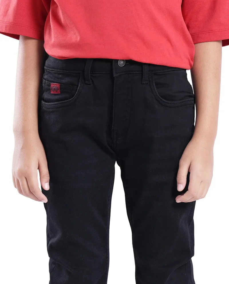 رير ونز Rare Ones Kids Jace-K Black Cotton Solid Button And Zip Closure Slim Fit Fit Jeans