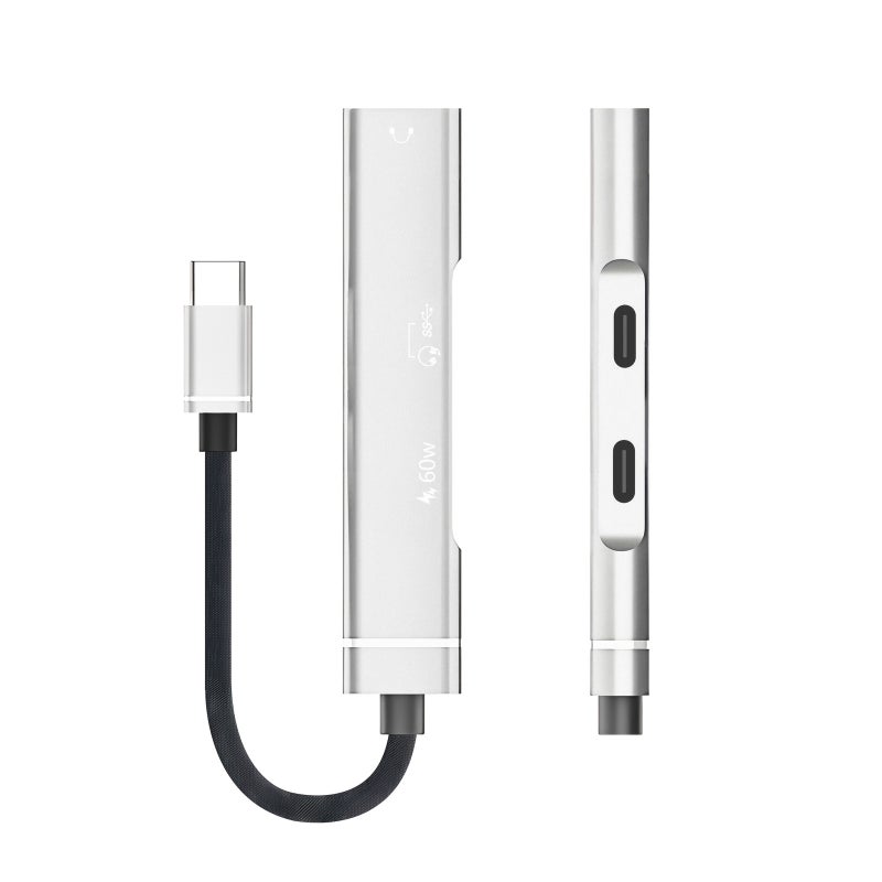 مهايئ صوتي من نوع C بثلاث وظائف في واحد "بلاك ساموراي" يدعم سماعات 3.5 ملم وسماعات USB-C مع فك الترميز الرقمي، نقل بيانات عالي السرعة، شحن بقدرة 60 واط بتقنية PD، توصيل وتشغيل فوري. - Image 3
