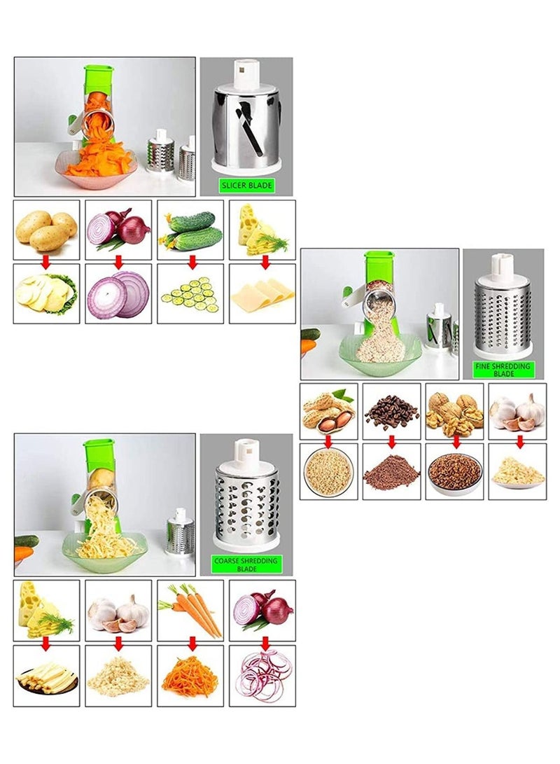Manual Tabletop Drum Cheese Grater, 3 In 1 Rotary Shredder Slicer Grinder For Cucumber Nut Potato Carrot Cheese, Vegetable Salad Shooter  - Image 4