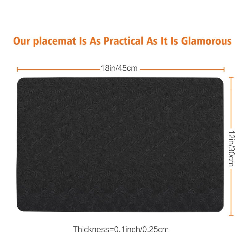 Bxzandya Vinyl Placemats Set of 6 Heat Resistant Easy Clean Non-Slip Place Mats for Dining Table Faux Leather Waterproof Stain Resistant Wipeable Washable PVC Table Mats(6, Black) - Image 3