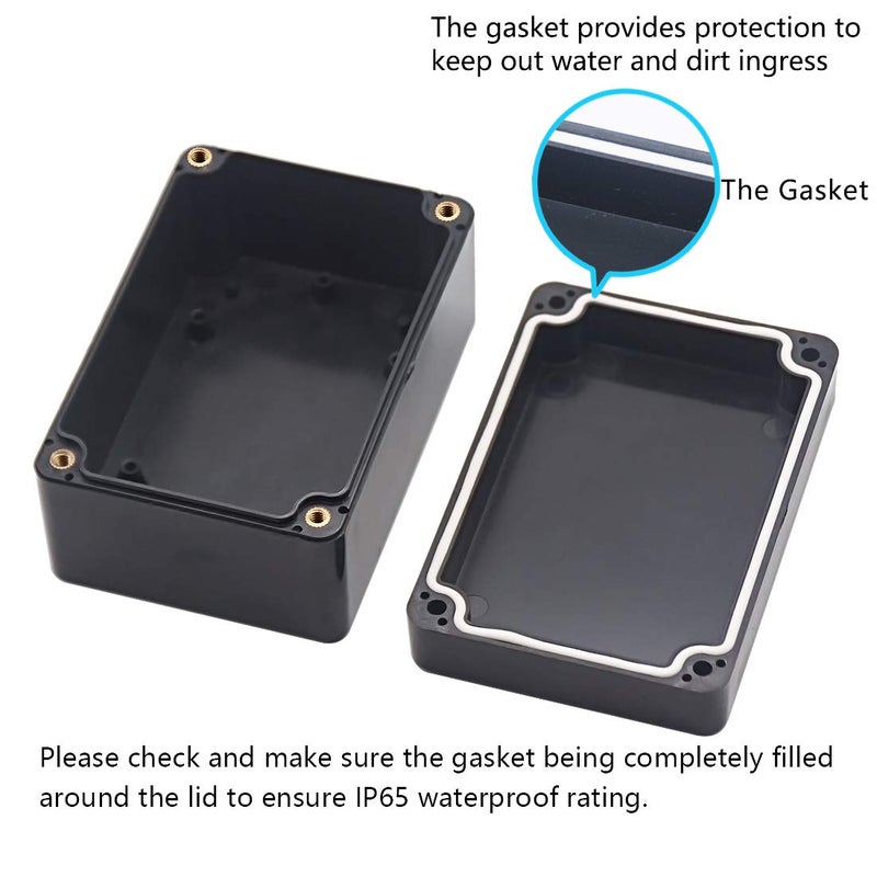 Zulkit Junction Box, Zulkit Project Box IP65 Waterproof Outdoor Box ABS Plastic Electrical Boxes Electronic Enclosure Black 3.94 x 2.68 x 1.97 inch (100X68X50mm) (Pack of 2) - Image 4