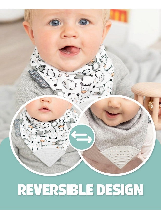 تشيكي تشومبرز مريلة Cheeky Chompers 2 في 1 للأطفال مزودة بقضبان سيليكون ناعمة، بتصميم باندانا قابل للعكس، تصميم غمازات مبتكر يُهدئ اللثة، امتصاص ثلاثي الطبقات (مريلة مضغ على الرقبة من Panda Pals) - Image 2