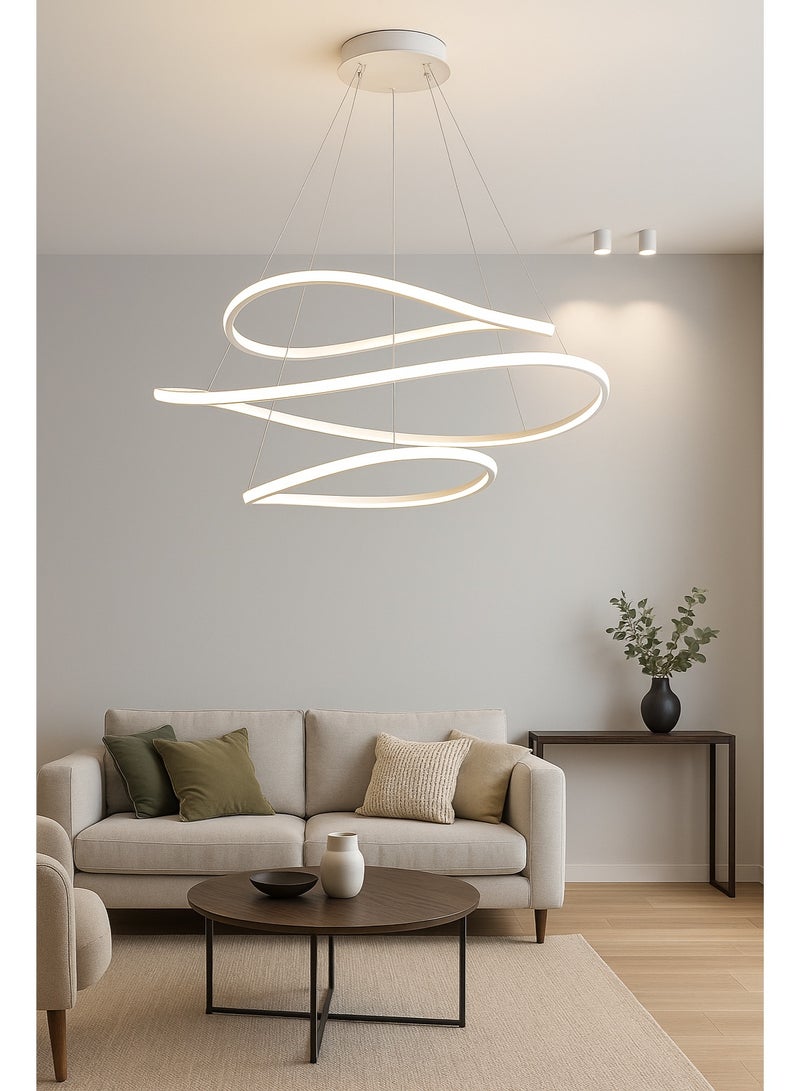 نيرفا ثريا مودرن فاخرة بتصميم انسيابي وإضاءة LED ثلاثية الألوان - فريم أبيض - Image 2