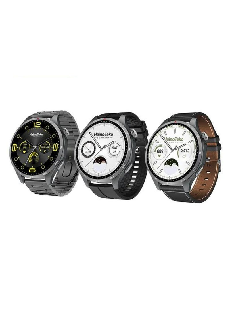 Haino Teko RW-54 Super Max Size (HD,IPS Amolded Display) with 3 Pairs Strap (Silicone+Leather+Stainless Steel) and Wireless Charger For Gents and Boys Black_Black - Image 2