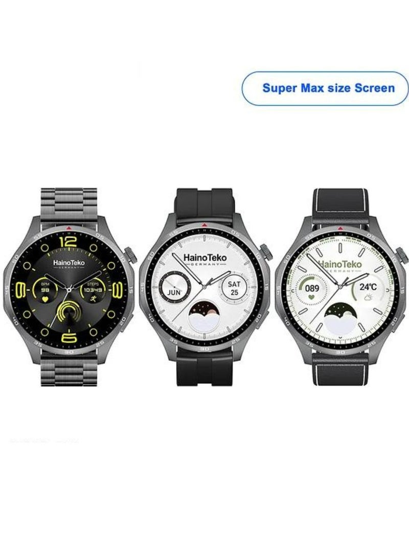 Haino Teko RW-54 Super Max Size (HD,IPS Amolded Display) with 3 Pairs Strap (Silicone+Leather+Stainless Steel) and Wireless Charger For Gents and Boys Black_Black - Image 1