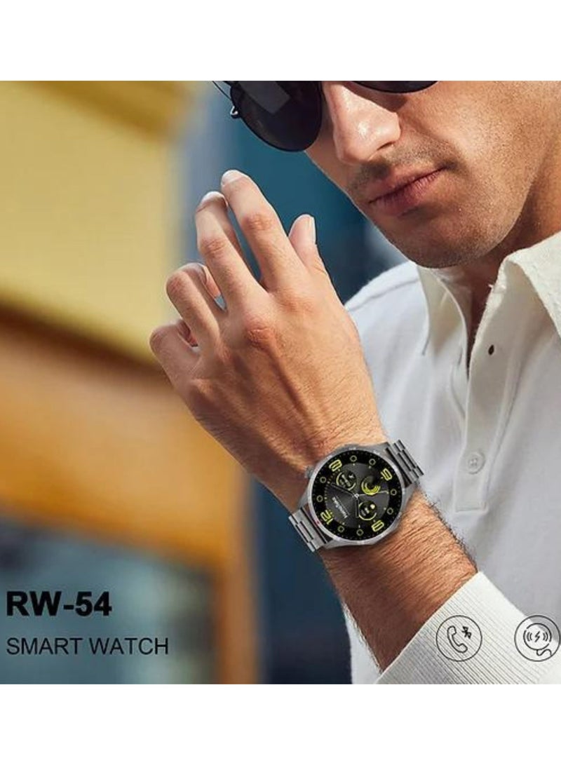 Haino Teko RW-54 Super Max Size (HD,IPS Amolded Display) with 3 Pairs Strap (Silicone+Leather+Stainless Steel) and Wireless Charger For Gents and Boys Black_Black - Image 3