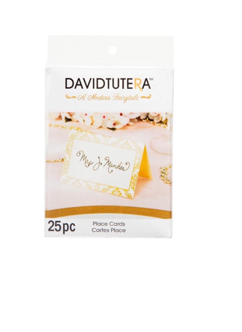 David Tutera - David Tutera Damask Trim Place Cards Gold/Ivory 3.75 x 2.5 inches 25 pieces - Image 1
