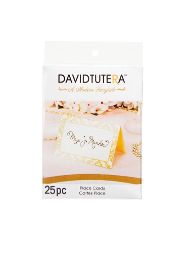 David Tutera - David Tutera Damask Trim Place Cards Gold/Ivory 3.75 x 2.5 inches 25 pieces - Image 1