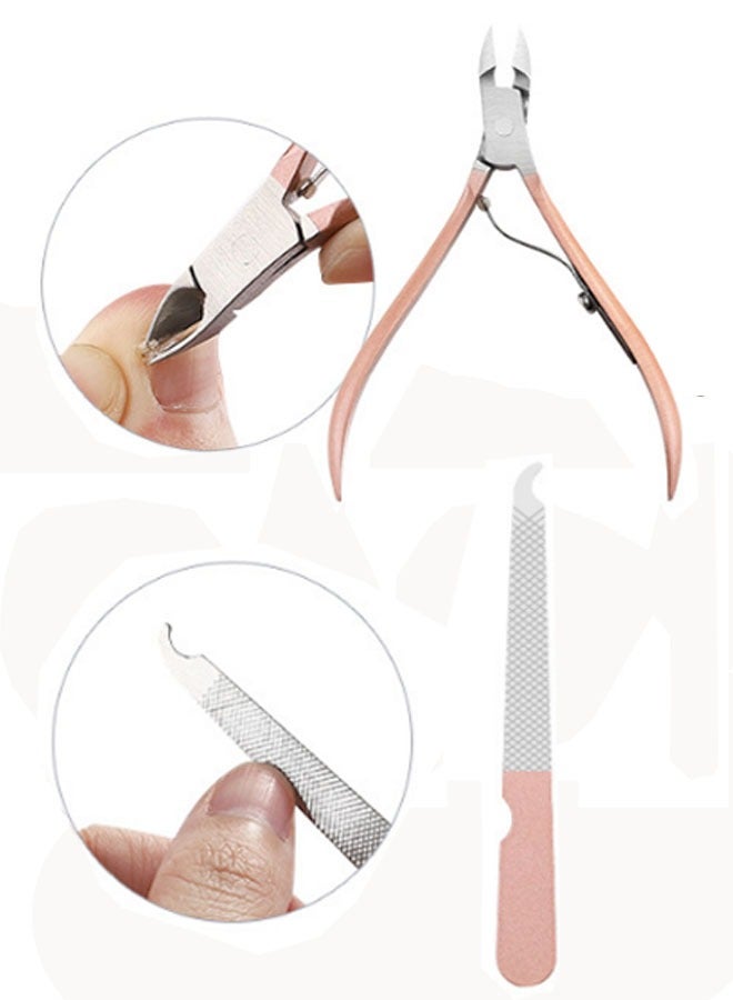 طقم مقص اظافر العناية بالاظافر مكون من 18 قطعة مع علبة ذهبي وردي / فضي - Image 5