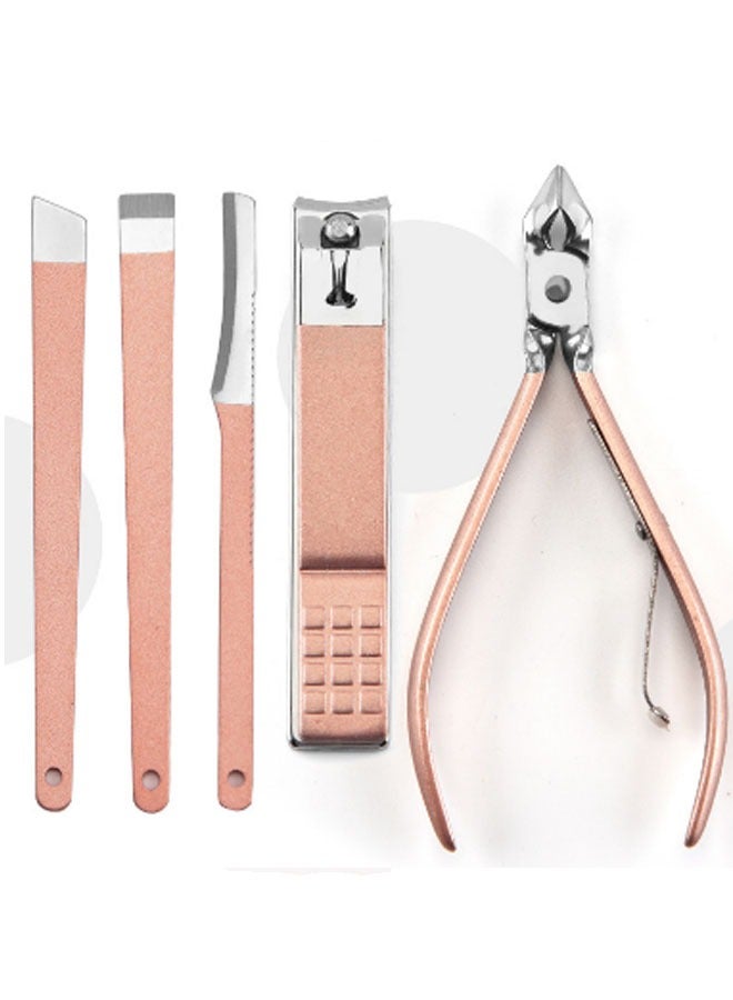 طقم مقص اظافر العناية بالاظافر مكون من 18 قطعة مع علبة ذهبي وردي / فضي - Image 2