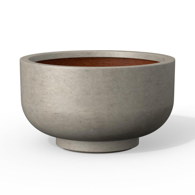 Kante 13.8 Inch Dia Concrete Bowl Planter, Large Tapered Bottom Plant Pot with Drainage, Smooth Weathered Concrete Finish with Painted Interior, Ideal for Porch, Home, Garden, Patio - Image 1