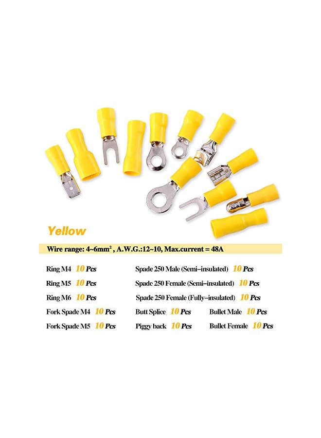 promass 540pcs 22-16/16-14/12-10 Gauge Mixed Quick Disconnect Electrical Insulated Butt Bullet Spade Fork Ring Solderless Crimp Terminals Connectors Assortment Kit - Image 4