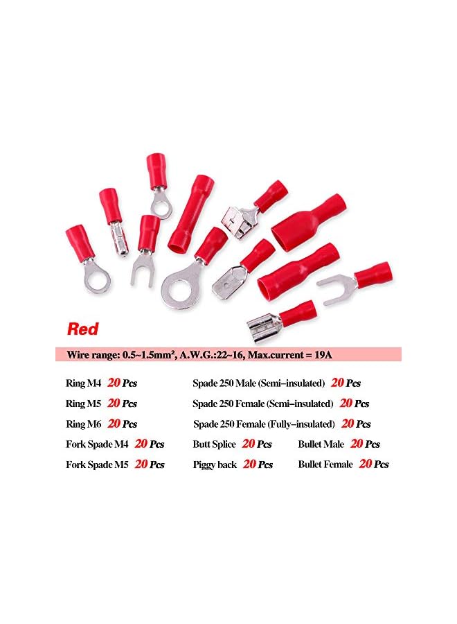 promass 540pcs 22-16/16-14/12-10 Gauge Mixed Quick Disconnect Electrical Insulated Butt Bullet Spade Fork Ring Solderless Crimp Terminals Connectors Assortment Kit - Image 2