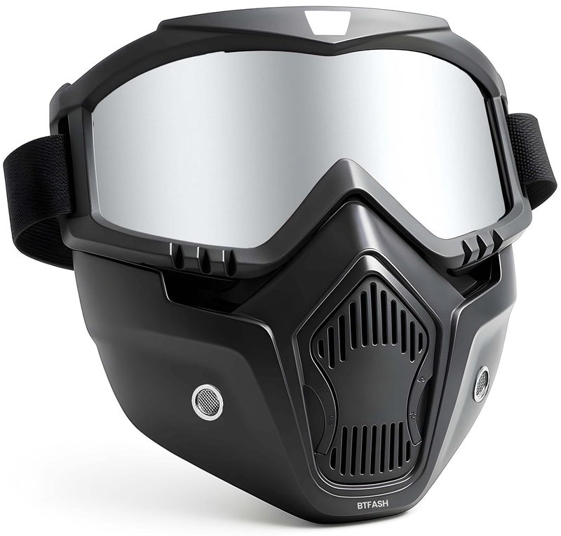 BTfash Goggle Mask Anti Scratch UV Protective Open Face & Eyewear Windproof Dirt Shield Adjustable Strap Soft Foam Padded Detachable for Cycling Bike Off Road Racing Riding Unisex (Silver) - Image 1