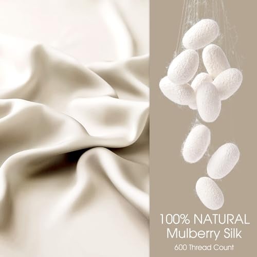 WLOSJ 100% Silk Pillow Cases 2 Pack Queen Size Mulberry Silk Pillowcase for Hair and Skin Set of 2 Highest Grade 6A Silk Soft Breathable Cooling with Hidden Zipper, Beige - Image 2