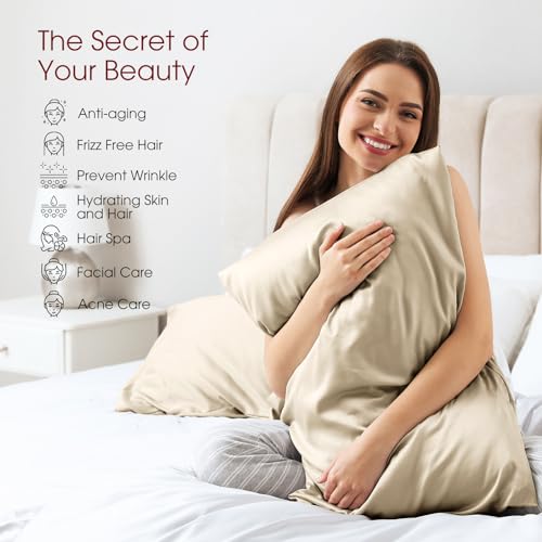 WLOSJ 100% Silk Pillow Cases 2 Pack Queen Size Mulberry Silk Pillowcase for Hair and Skin Set of 2 Highest Grade 6A Silk Soft Breathable Cooling with Hidden Zipper, Beige - Image 3