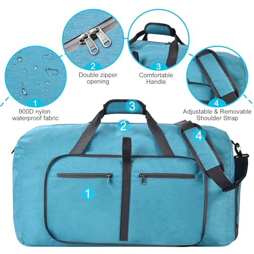 Felipe Varela 85L Duffle Bag with Shoes Compartment, Foldable Waterproof Travel Duffel Bags Duffle Overnight Travel Gym Bag for Men Women(Mint Green) - Image 4