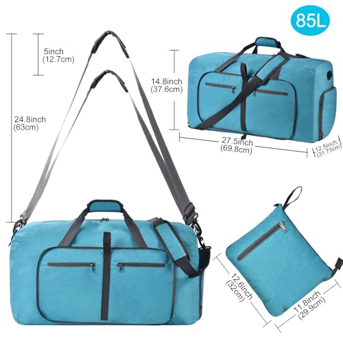 Felipe Varela 85L Duffle Bag with Shoes Compartment, Foldable Waterproof Travel Duffel Bags Duffle Overnight Travel Gym Bag for Men Women(Mint Green) - Image 3