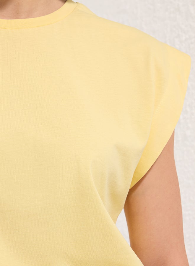 trendyol Light Yellow 100% Cotton Padded Look Basic Crew Neck Knitted T-Shirt - Image 3