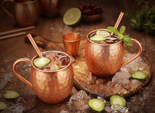 BOLD & DIVINE BOLD DIVINE Moscow Mule Copper Mugs Set of 2 100 HANDCRAFTED Food Safe Pure Copper Solid Mugs 16 oz Gift Set with Premium Quality Cocktail Straws Shot Glass - Image 3